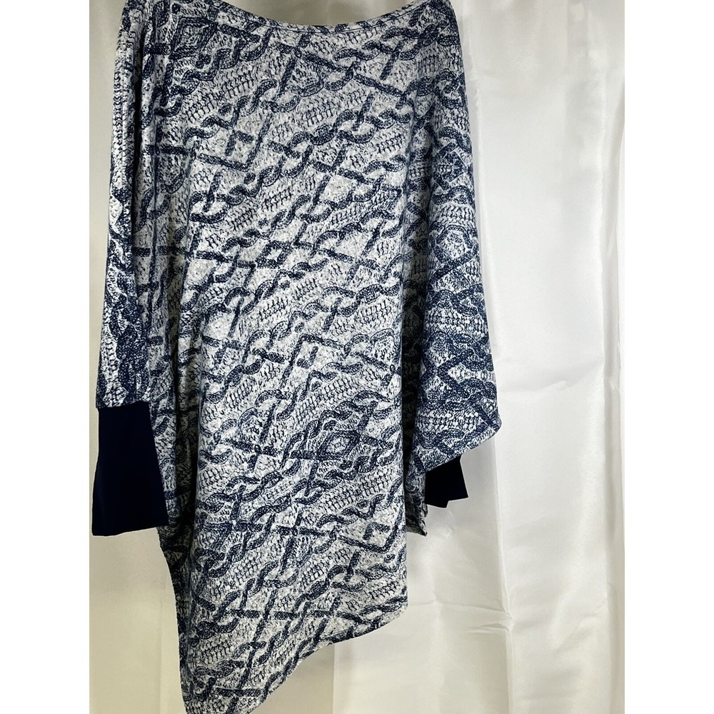 Nygard Women Gray Navy Multicolor Batwing Top 3/4 Sleeve Oversized Knit M